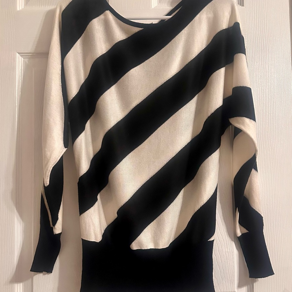 Diagonal Striped Black and Cream Sweater
